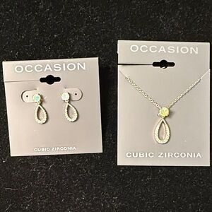 Occasion Rose Gold tone Cubic Zirconia Earrings and Necklace Set